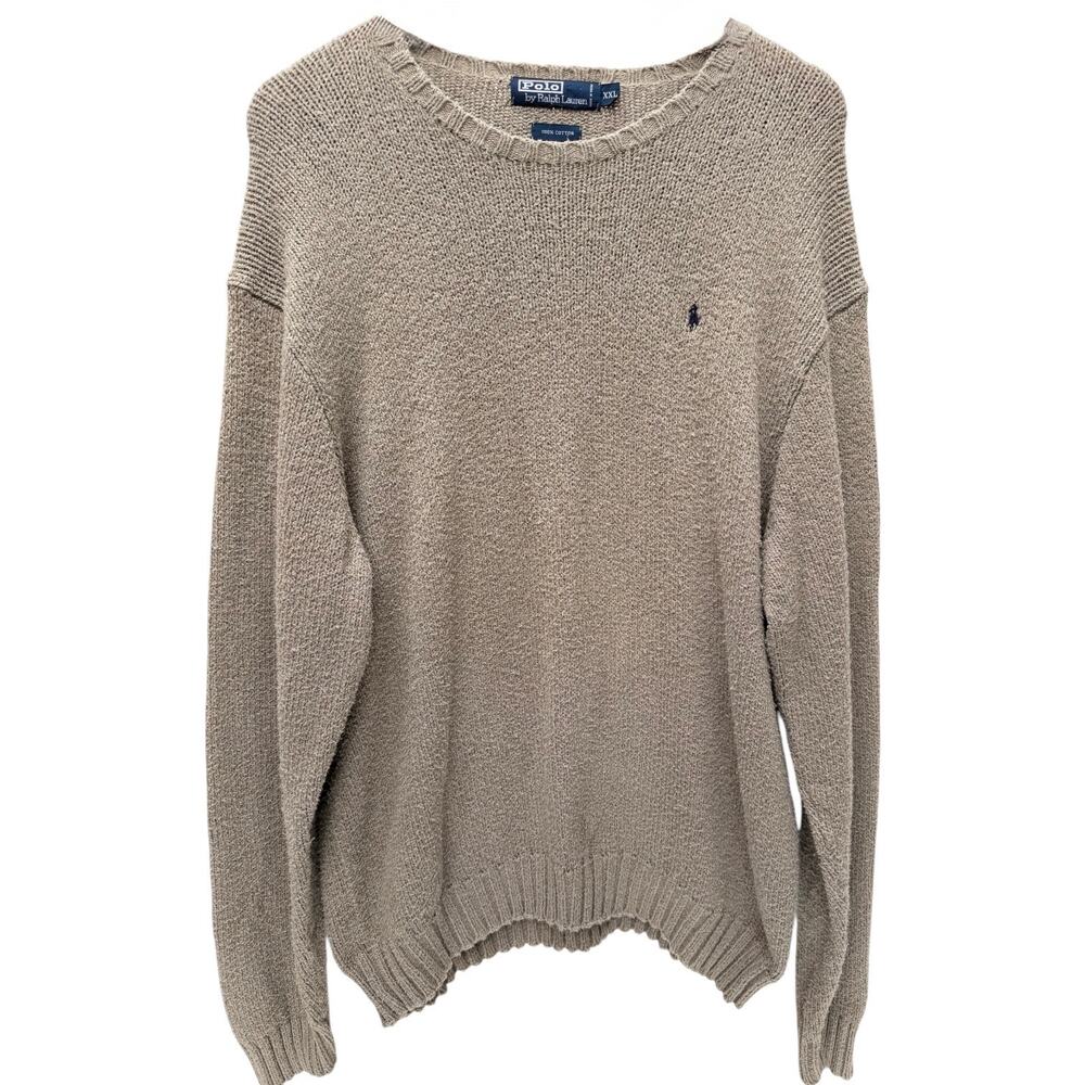 Polo Ralph Lauren Sweater Mens XXL Beige Knit Crewneck Cotton Pony Logo